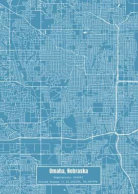 Omaha Nebraska Map Blue