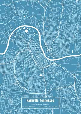 Nashville TN Topo Map Blue