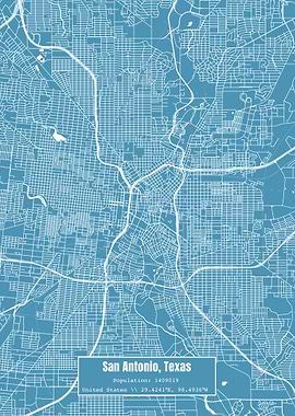 San Antonio Texas Map Blue