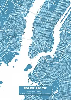 New York NY Topo Map Blue