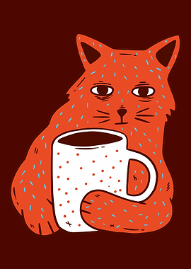 A cat with cup of coffee