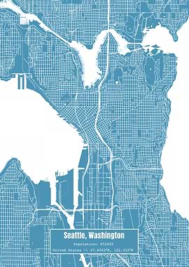 Seattle WA Topo Map Blue