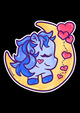 Horse pony love heart moon