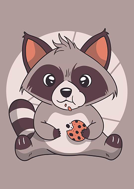 Raccoon eating biscuit