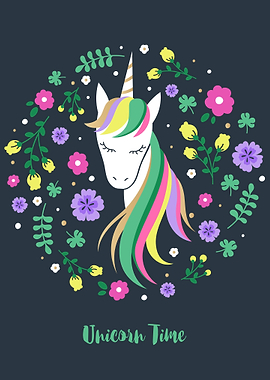 Cute Unicorn with Flowers