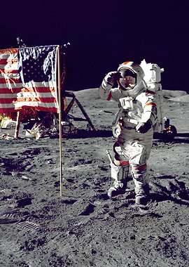 On the Moon beside US flag