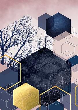 Navy Blush Abstract Geo