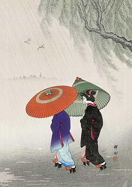 Two women in the rain
