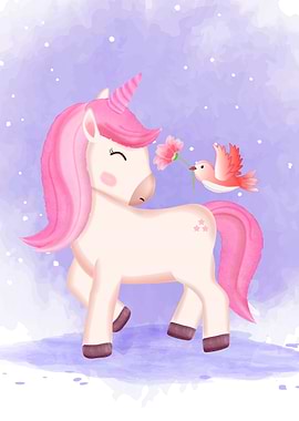 Cute unicorn and bird