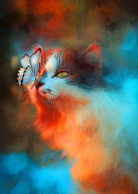 Happy cat with butterfly