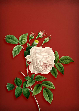 Vintage Rosa Indica on Red