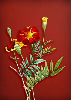 Vintage Monks Cress on Red