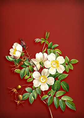 White Candolle Rose on Red