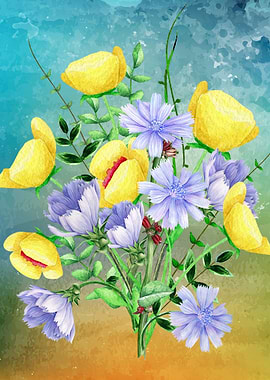 Yellow Poppies and Aster