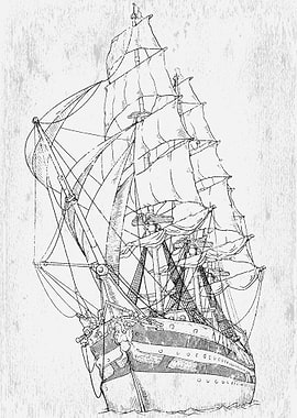 Retro Sailing Ship Sketch