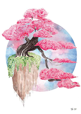 Watercolor flying sakura