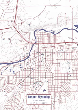 Casper WY Map USA Flag