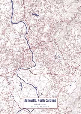 Asheville NC Map USA Flag