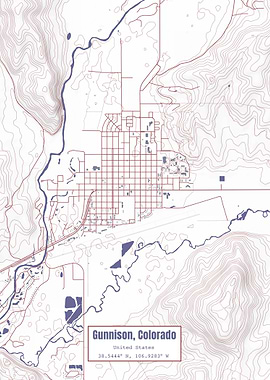 Gunnison CO Map USA Flag
