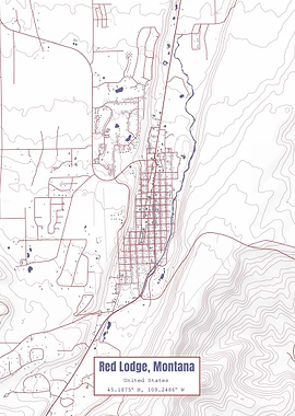 Red Lodge MT Map USA Flag