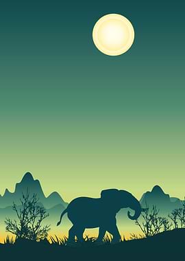 Elephant by nature sunset