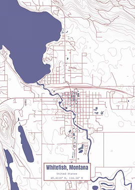 Whitefish MT Map USA Flag