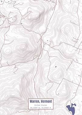 Warren VT Map USA Flag