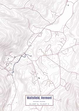 Waitsfield VT Map USA Flag