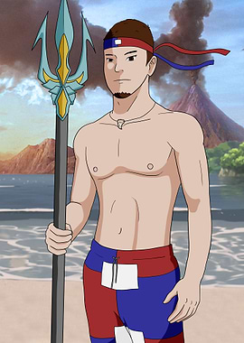 Man on Beach with Trident