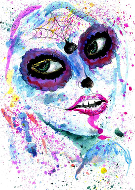 Blue SkullGirl painting