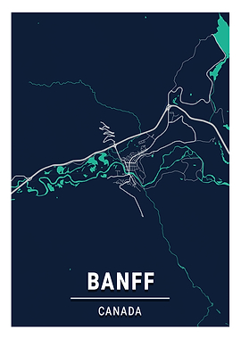 Banff Blue Dark City Map