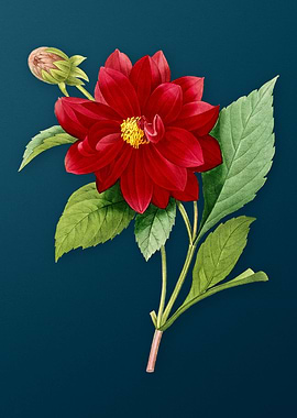 Double Dahlias on Teal