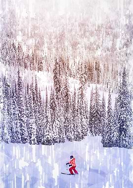 Skiing White Snow Forest