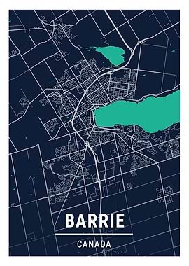 Barrie Blue Dark City Map