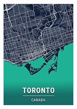 Toronto Blue Dark City Map