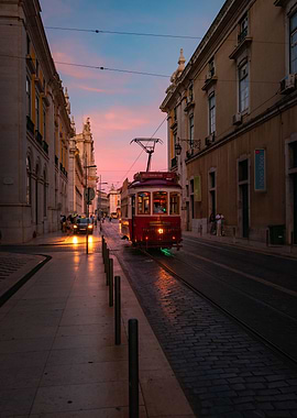 Classic red Tram Lisbon