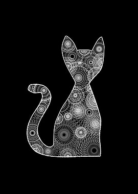 Cat mandala monochrome