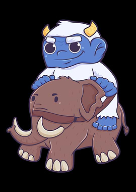 Yeti riding mammoth like a