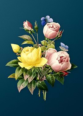 Variety of Roses on Teal