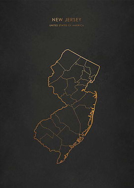Gold New Jersey Map