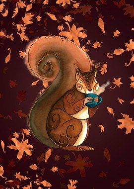 Squirrel drinking a coffee