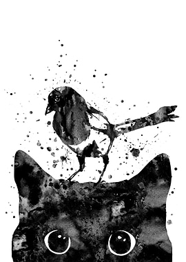 Peeking cat and Magpie