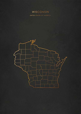 Gold Wisconsin Map