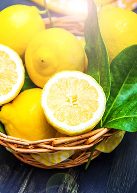 lemon with green leaf