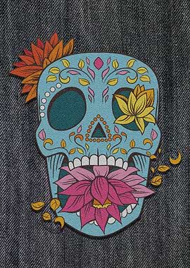 Skull Flowers Leaves