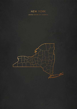 Gold New York State Map
