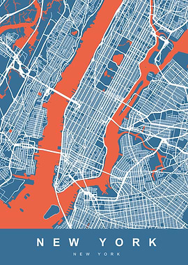 New York City Map Blue