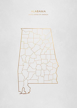 Gold Alabama State Map