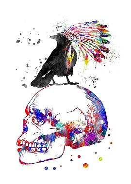 Raven on a skull