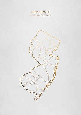 Gold New Jersey Map
